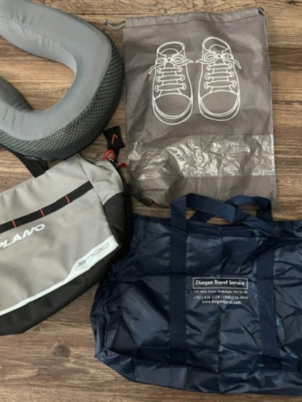 Travel Bag LOT w/PLANO 3700 bag & Travel Shoe Bag & Neck Pillow